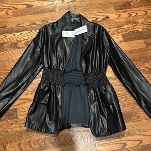 Black cinched leather blazer cider